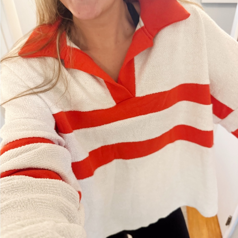 Red and White Striped Women's Top